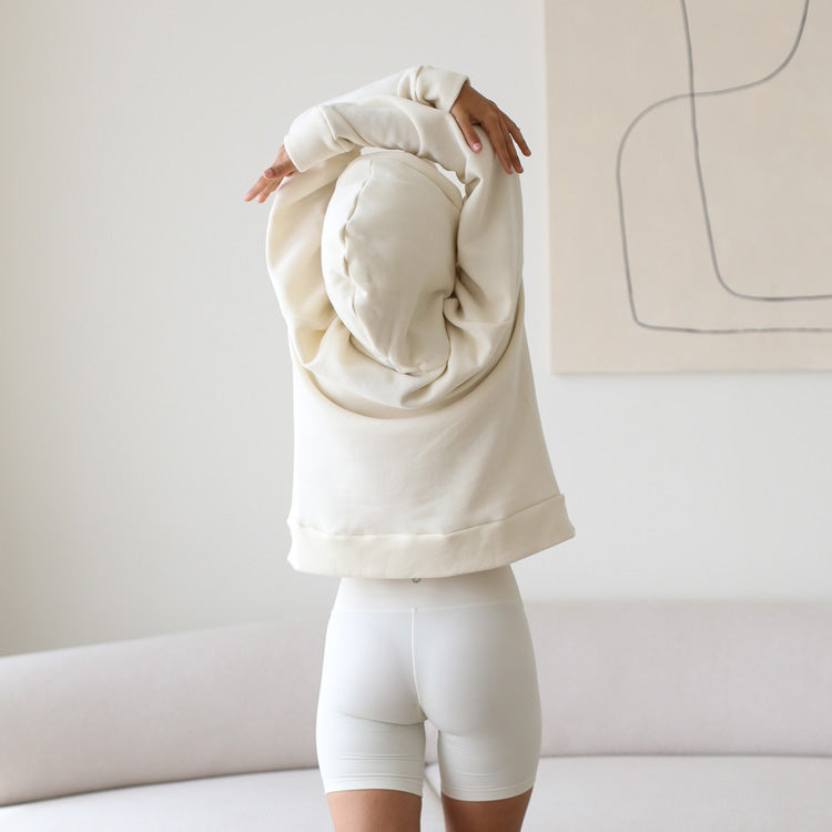 Quarter Zip Travel Essential Hoodie - Cream