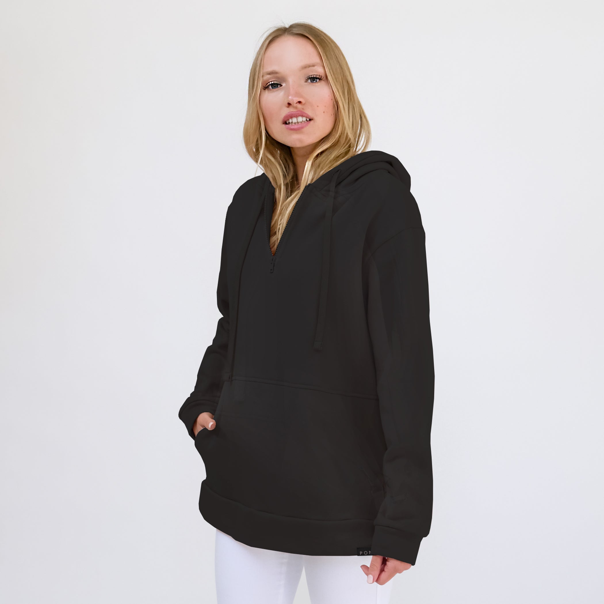 Quarter Zip Travel Essential Hoodie - Black