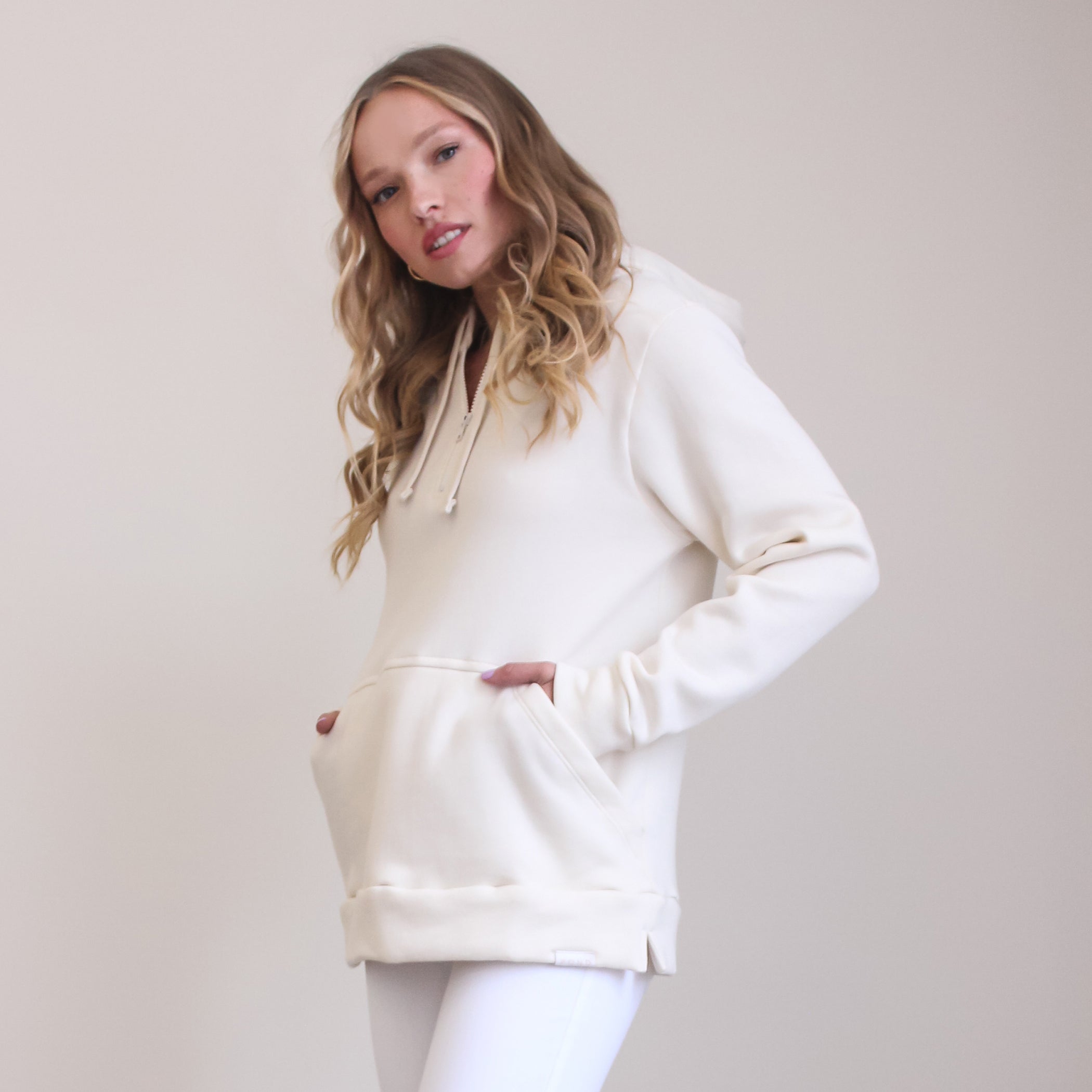 Quarter Zip Travel Essential Hoodie - Cream
