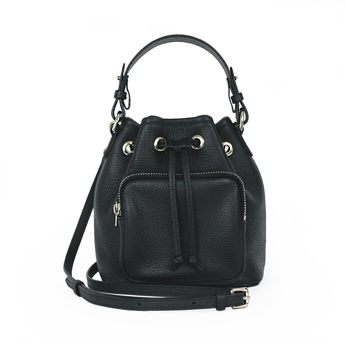 Black pocket front bucket bag hotsell