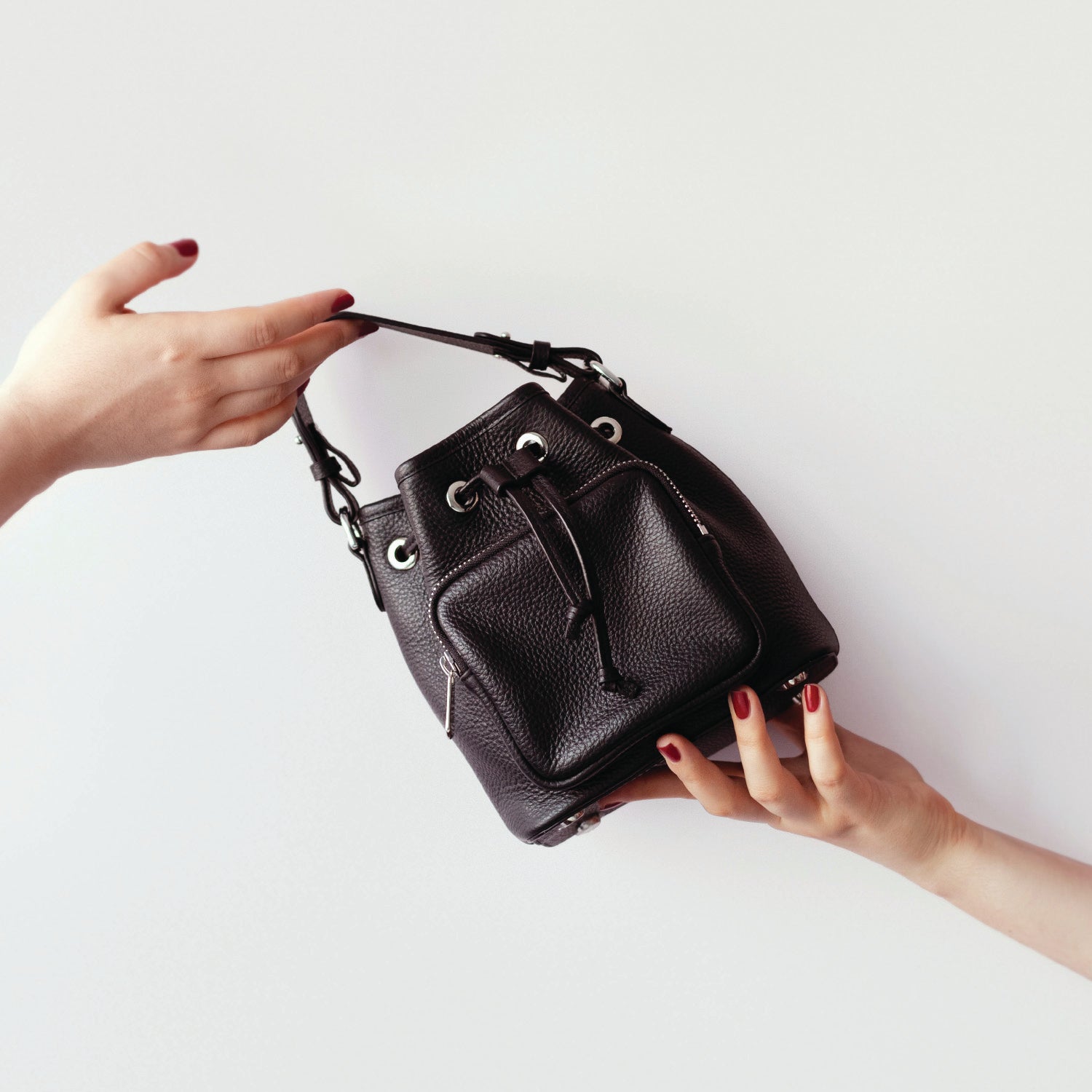 Black leather shops bucket bag